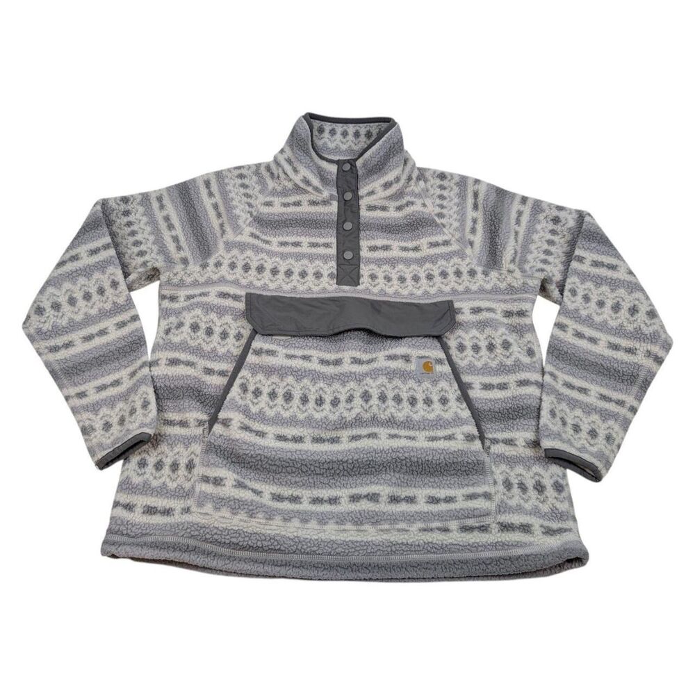 Carhartt Women’s Relaxed Fit Fleece Quarter Snap Pullover Malt Aztec Gray Large